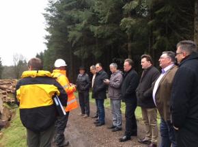 The Kippendavie & Cauldhame Estates forestry team with the Agricultural Minister of Slovenia, inspecting some felling operations.